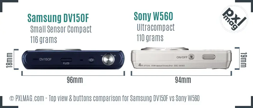 Samsung DV150F vs Sony W560 top view buttons comparison
