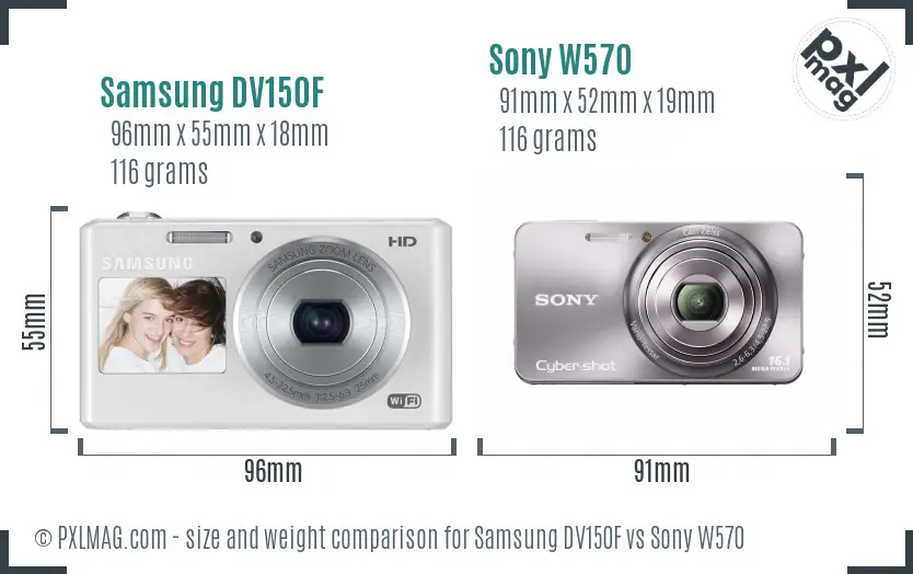 Samsung DV150F vs Sony W570 size comparison