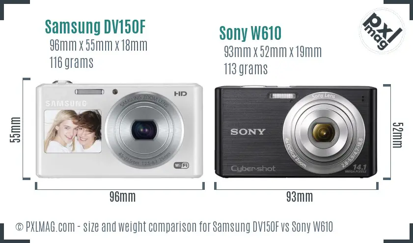 Samsung DV150F vs Sony W610 size comparison