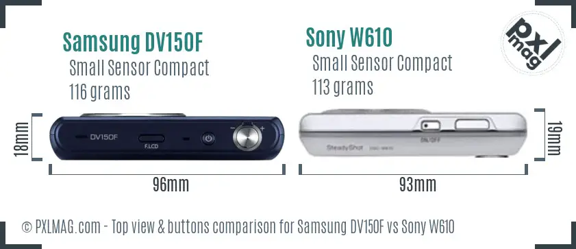 Samsung DV150F vs Sony W610 top view buttons comparison