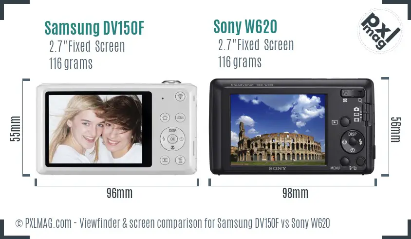 Samsung DV150F vs Sony W620 Screen and Viewfinder comparison