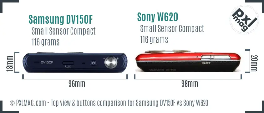 Samsung DV150F vs Sony W620 top view buttons comparison
