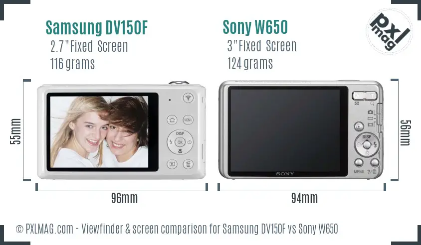 Samsung DV150F vs Sony W650 Screen and Viewfinder comparison