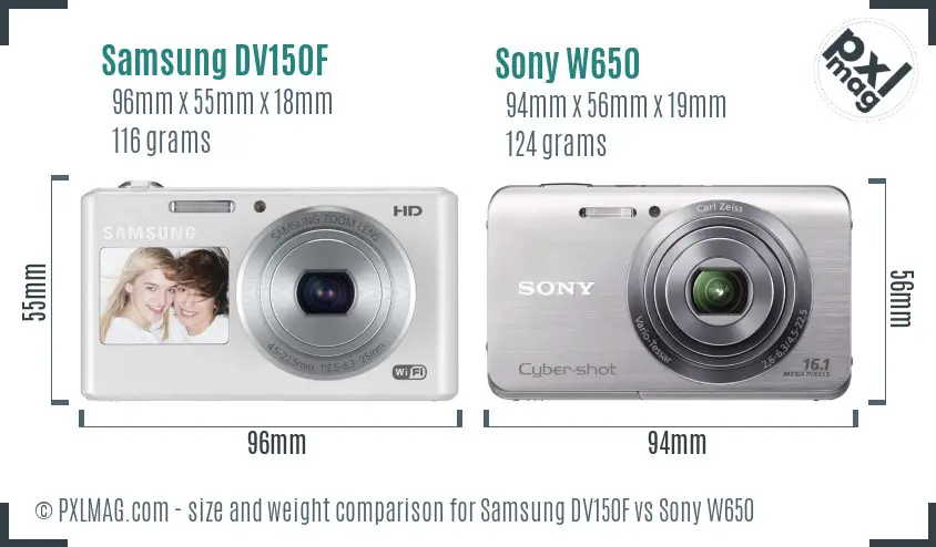 Samsung DV150F vs Sony W650 size comparison