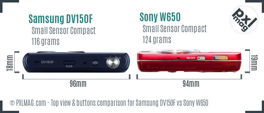 Samsung DV150F vs Sony W650 top view buttons comparison