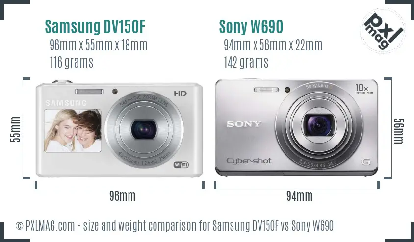 Samsung DV150F vs Sony W690 size comparison