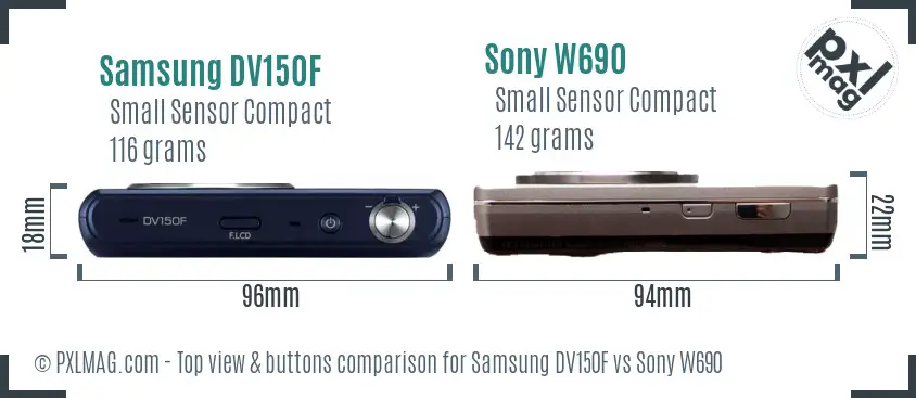 Samsung DV150F vs Sony W690 top view buttons comparison