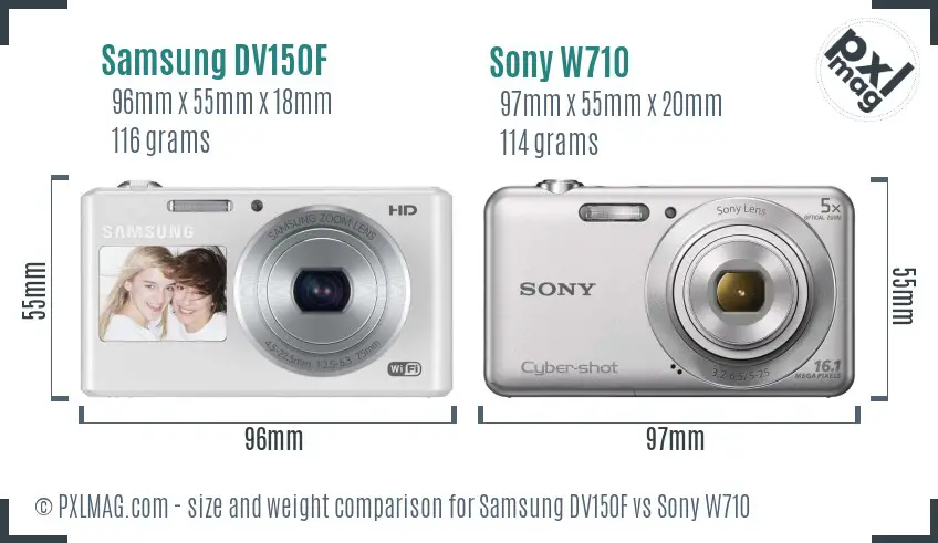 Samsung DV150F vs Sony W710 size comparison