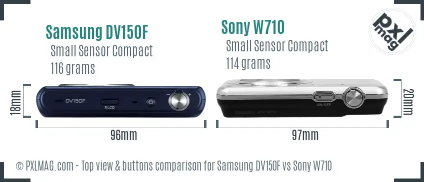 Samsung DV150F vs Sony W710 top view buttons comparison