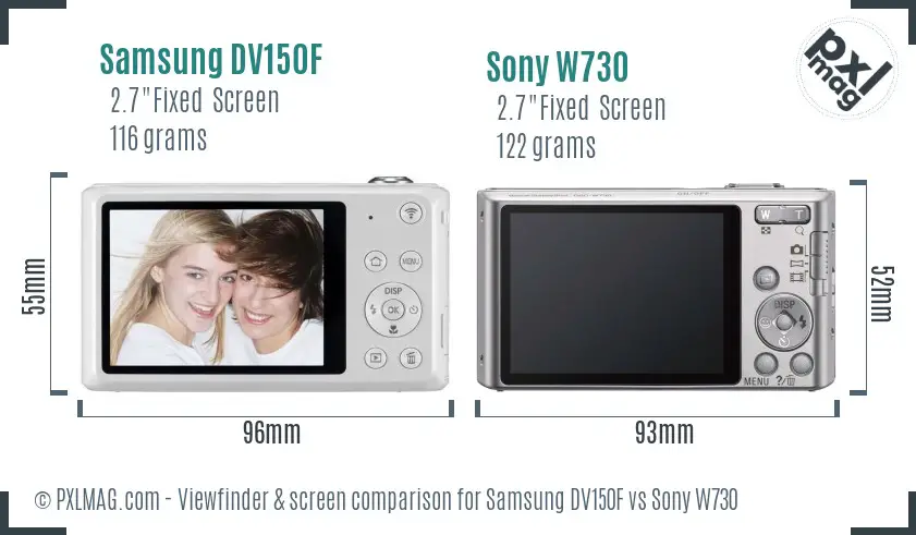 Samsung DV150F vs Sony W730 Screen and Viewfinder comparison