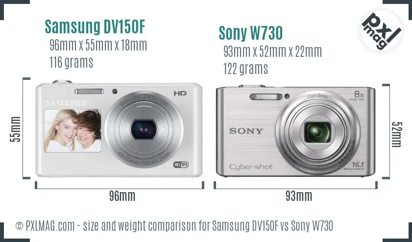 Samsung DV150F vs Sony W730 size comparison