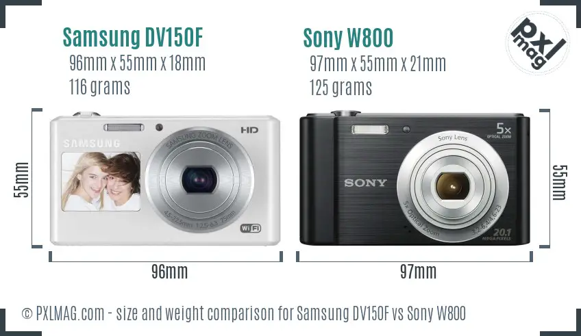 Samsung DV150F vs Sony W800 size comparison