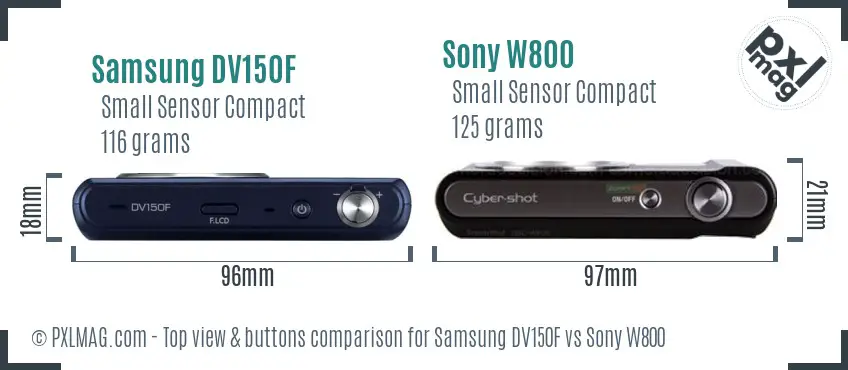 Samsung DV150F vs Sony W800 top view buttons comparison