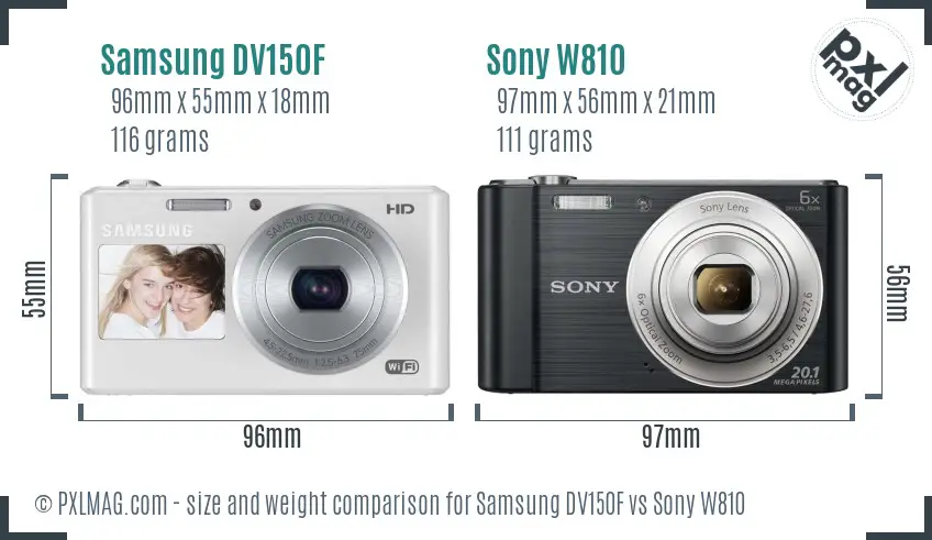 Samsung DV150F vs Sony W810 size comparison