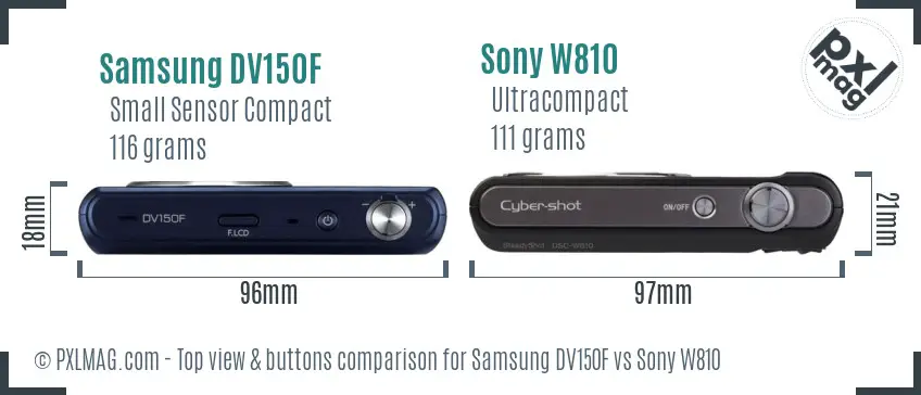 Samsung DV150F vs Sony W810 top view buttons comparison