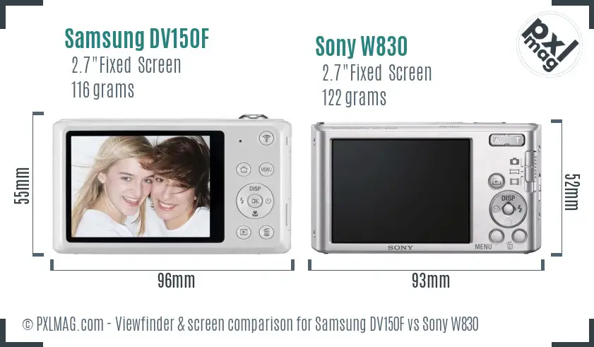 Samsung DV150F vs Sony W830 Screen and Viewfinder comparison