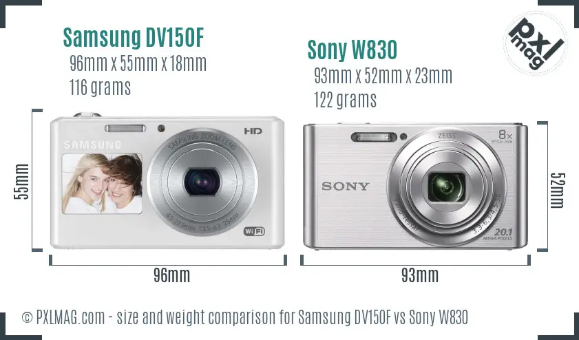Samsung DV150F vs Sony W830 size comparison