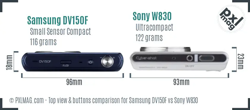 Samsung DV150F vs Sony W830 top view buttons comparison