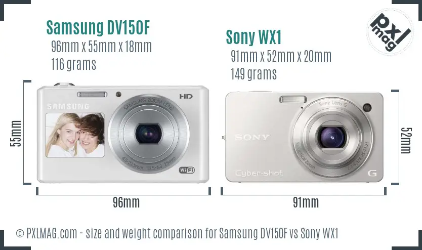 Samsung DV150F vs Sony WX1 size comparison