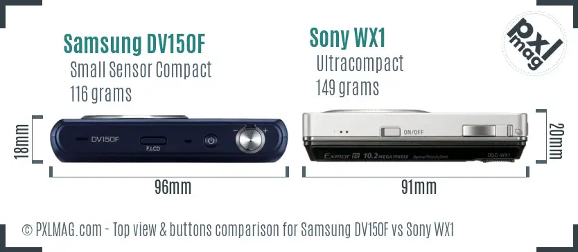 Samsung DV150F vs Sony WX1 top view buttons comparison