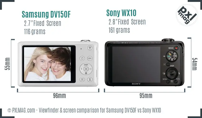 Samsung DV150F vs Sony WX10 Screen and Viewfinder comparison
