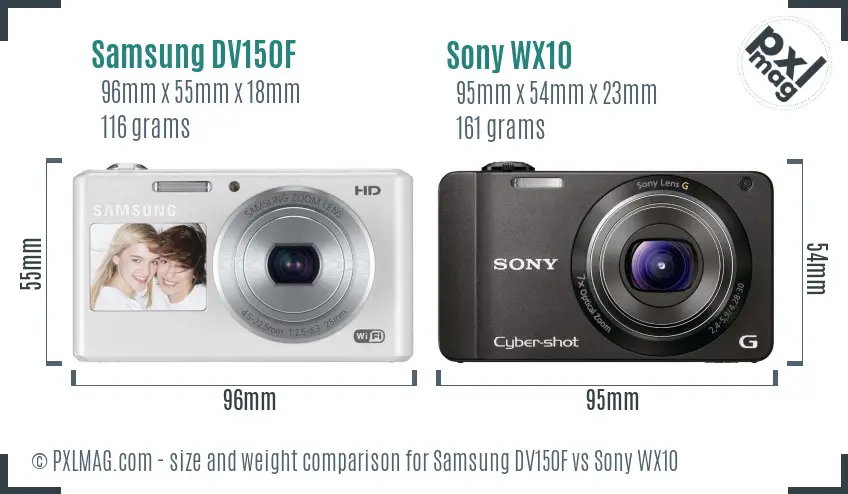 Samsung DV150F vs Sony WX10 size comparison