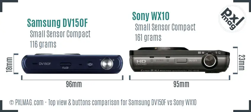 Samsung DV150F vs Sony WX10 top view buttons comparison