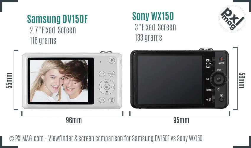 Samsung DV150F vs Sony WX150 Screen and Viewfinder comparison