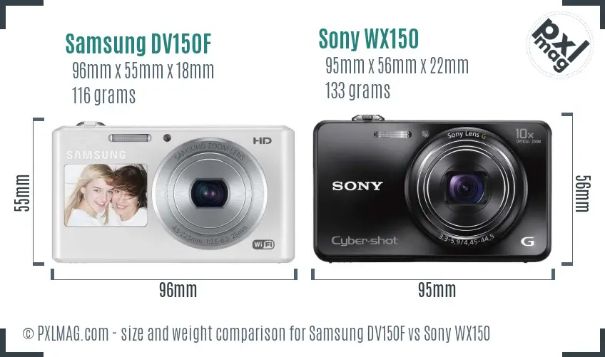 Samsung DV150F vs Sony WX150 size comparison