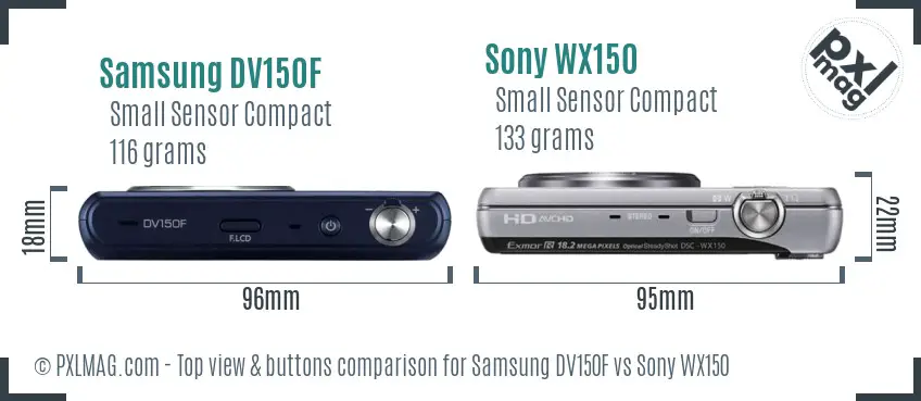 Samsung DV150F vs Sony WX150 top view buttons comparison