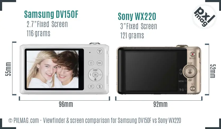 Samsung DV150F vs Sony WX220 Screen and Viewfinder comparison