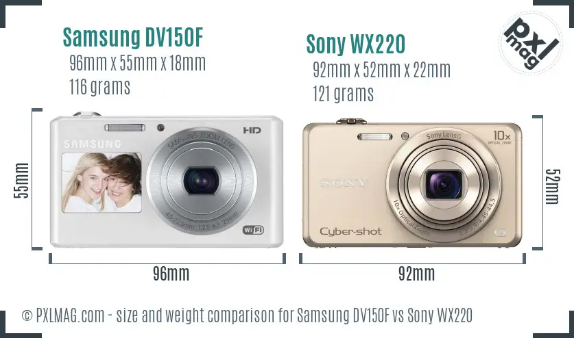 Samsung DV150F vs Sony WX220 size comparison
