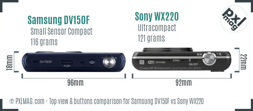 Samsung DV150F vs Sony WX220 top view buttons comparison
