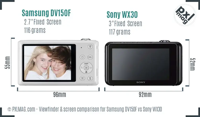 Samsung DV150F vs Sony WX30 Screen and Viewfinder comparison