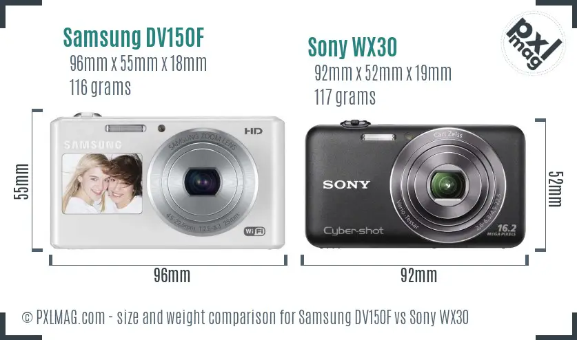 Samsung DV150F vs Sony WX30 size comparison
