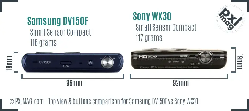 Samsung DV150F vs Sony WX30 top view buttons comparison