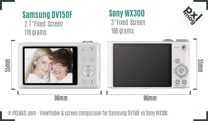 Samsung DV150F vs Sony WX300 Screen and Viewfinder comparison