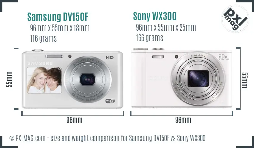 Samsung DV150F vs Sony WX300 size comparison