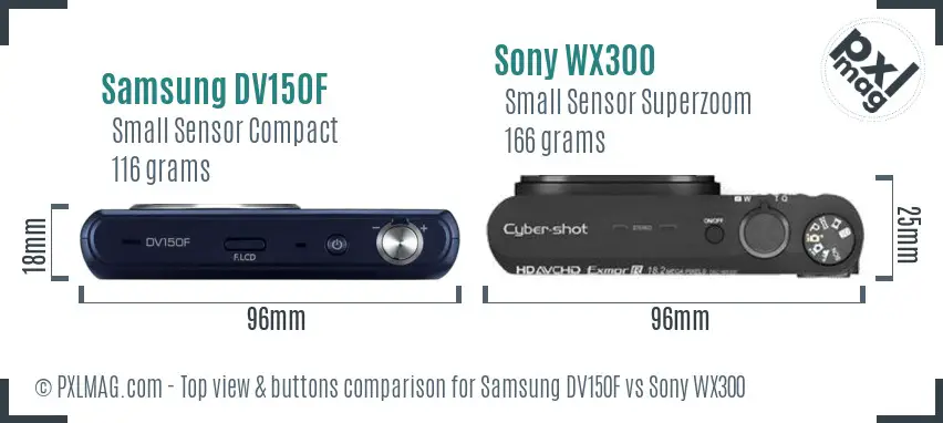 Samsung DV150F vs Sony WX300 top view buttons comparison