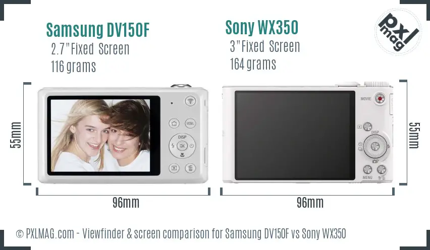 Samsung DV150F vs Sony WX350 Screen and Viewfinder comparison