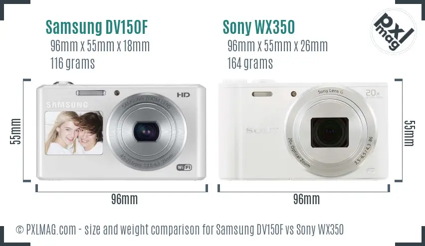 Samsung DV150F vs Sony WX350 size comparison