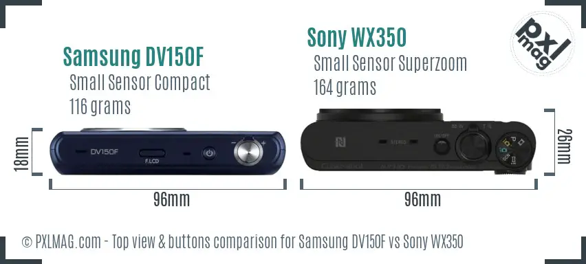Samsung DV150F vs Sony WX350 top view buttons comparison