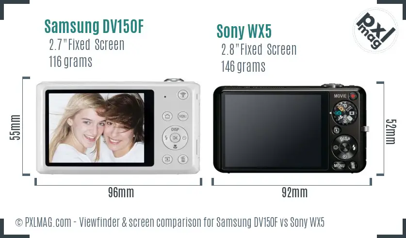 Samsung DV150F vs Sony WX5 Screen and Viewfinder comparison