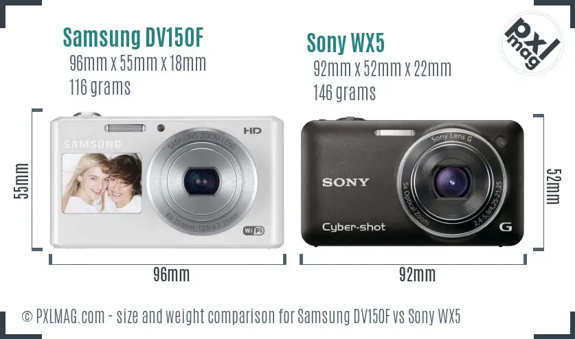 Samsung DV150F vs Sony WX5 size comparison