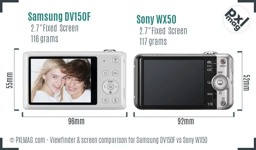 Samsung DV150F vs Sony WX50 Screen and Viewfinder comparison