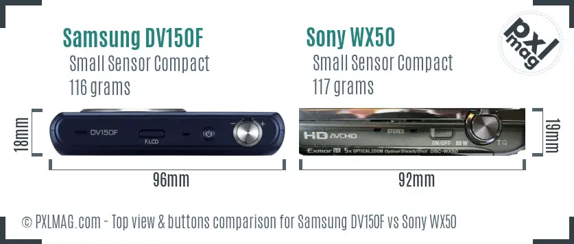 Samsung DV150F vs Sony WX50 top view buttons comparison