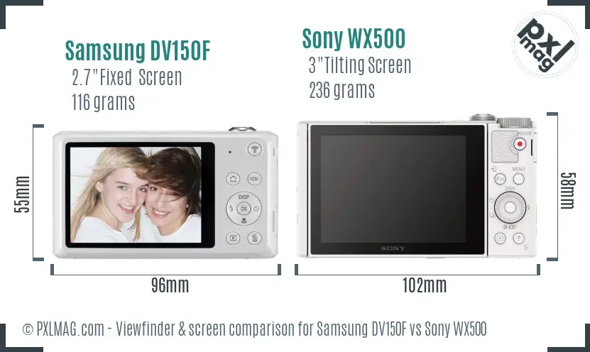 Samsung DV150F vs Sony WX500 Screen and Viewfinder comparison