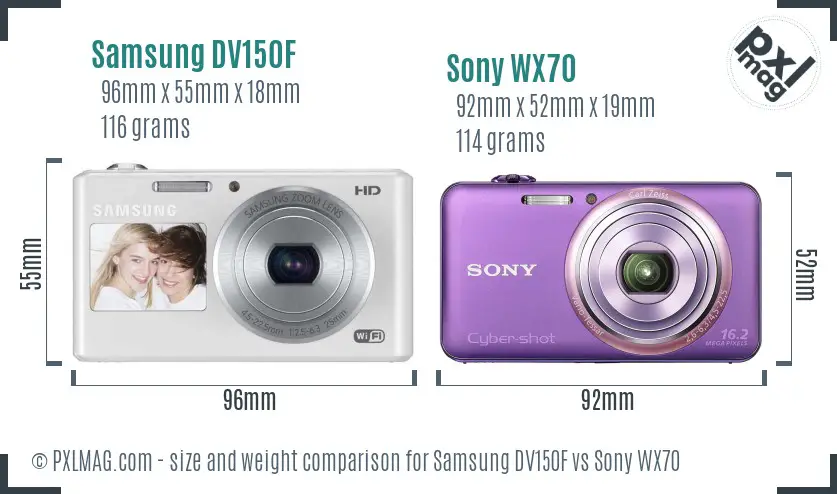Samsung DV150F vs Sony WX70 size comparison