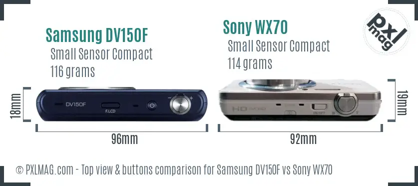 Samsung DV150F vs Sony WX70 top view buttons comparison