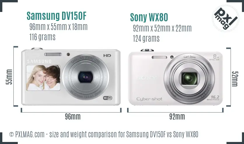 Samsung DV150F vs Sony WX80 size comparison